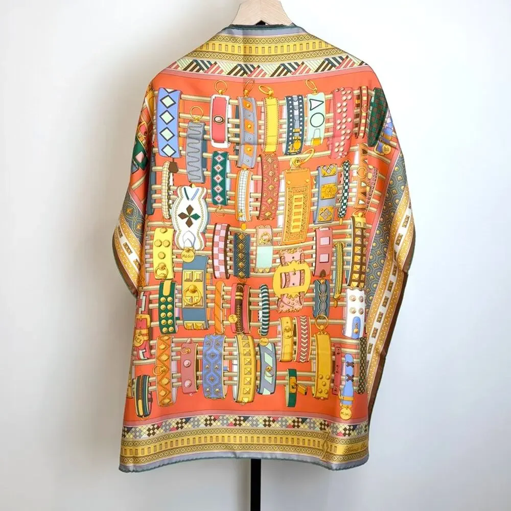HERMES Carre 90 Silk Colliers de Chiens Scarf NEW Salmon/Vert/Jaune d'Or Collar